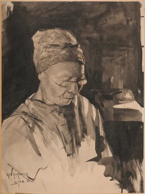 Alf Wallander, Äldre kvinna i glasögon, Grez