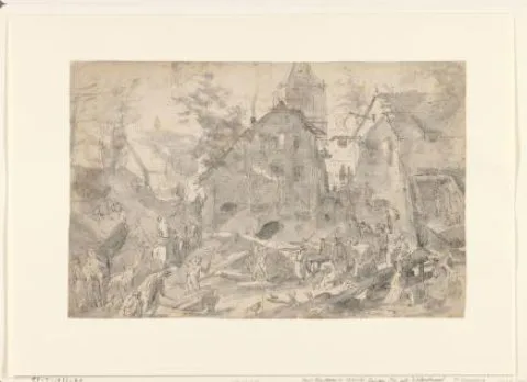 Pieter Stevens, Gezicht op een dorp met dieren en werkende figuren