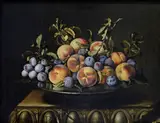 Pierre Dupuis, Peaches and prunes on a tin plate