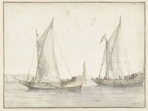 Abraham de Verwer, Stille zee met twee jachten