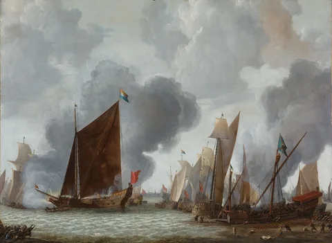 Abraham de Verwer, The Battle of the "Slaak", 1633, center panel
