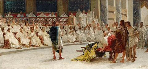 Giuseppe Sciuti, Appius Claudius Caecus replies to Cineas to leave Italy first and then negotiate peace