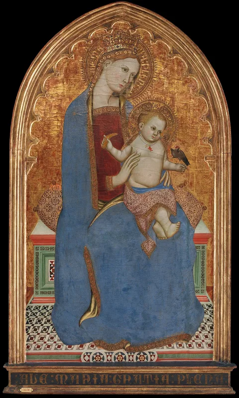 Cecco di Pietro, Virgin and Child playing with a Goldfinch and holding a Sheaf of Millet