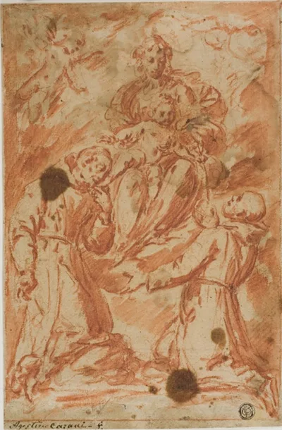 Ercole Procaccini the Younger, Virgin and Child in Glory Worshipped by Two Monk Saints