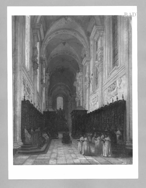 Jules Victor Génisson, Choir of a baroque church with monks at divine service