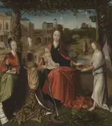Master of Hoogstraeten, Virgin and Child, with Saint Catherine of Alexandria, a Female Saint, and an Angel