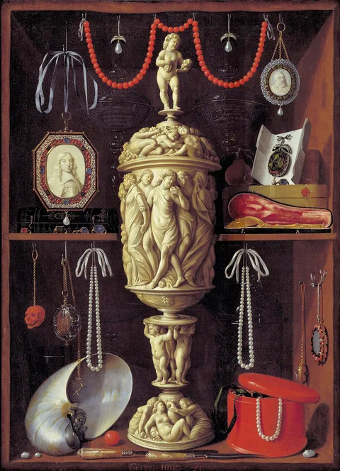 Georg Hainz, A collector's cabinet with ivory cup
