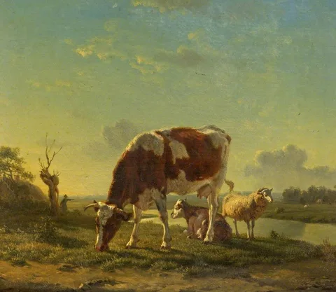 Jan Baptiste de Jonghe, Cattle and Sheep by a River