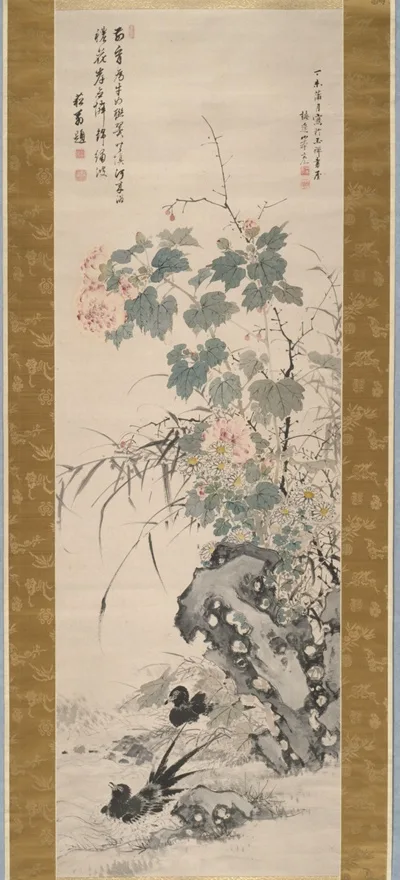 Yamamoto Baiitsu, Hibiscus and Magpies