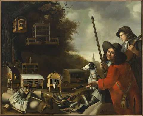 Anthonie Leemans, Two huntsmen with dogs and trophies