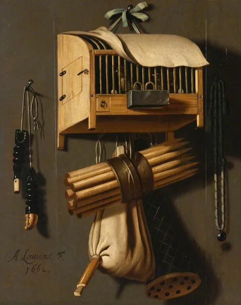 Anthonie Leemans, Still Life with Bird Catcher's Equipment
