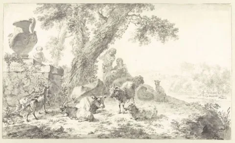 Simon van der Does, Herders with their Flock under a Tree