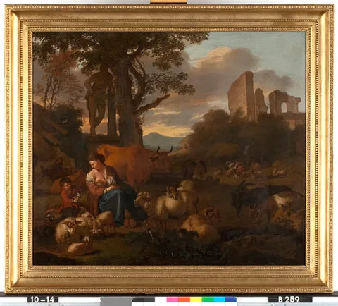 Simon van der Does, Italian landscape with sheperdess and flocks
