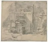 Emanuel Murant, Oud huisraad op een binnenplaatsje of erf