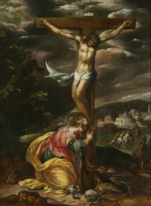 Jan Nagel, The weeping Mary Magdalene at the feet of the crucified Christ
