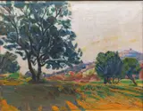 Niels Larsen Stevns, The Olive Grove. With Cagnes in the Background. Against the Light
