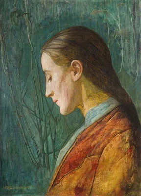 Arthur Gaskin, Portrait Of A Reflective Lady