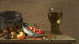 Gillis Gillisz. de Bergh, Still life with apples, strawberries, a can and a rummer