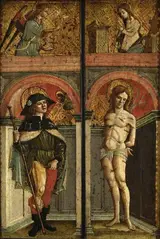 Vincenzo Civerchio, St Roch and St Sebastian; above, The Annunciation