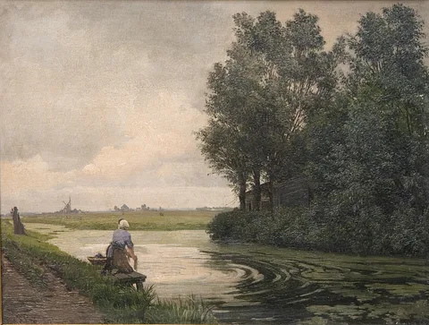 Edvard Petersen, Hollandsk landskab. En pige vasker ved en kanal