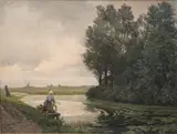 Edvard Petersen, Hollandsk landskab. En pige vasker ved en kanal