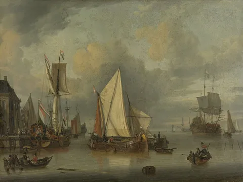 Jan Claesz Rietschoof, A Calm (Ships in the Harbor by Calm Weather)