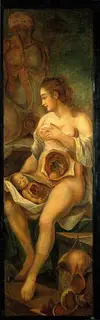 Jacques Fabien Gautier d'Agoty, A Seated Woman, Dissected, Holding a Dissected Baby, Accompanied by Separate Sections of the Body