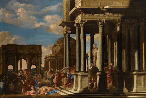 Filippo Gagliardi, An Architectural Capriccio with a Bacchanalian Procession.