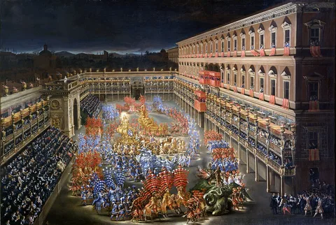 Filippo Gagliardi, Carousel in the courtyard of the Palazzo Barberini in honour of Christina of Sweden on 28 February 1656