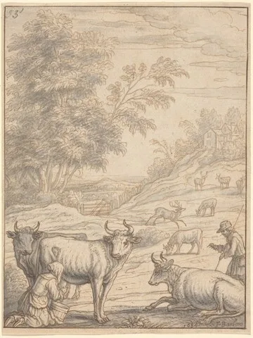 Francis Barlow, A Meadow with Cattle and Deer