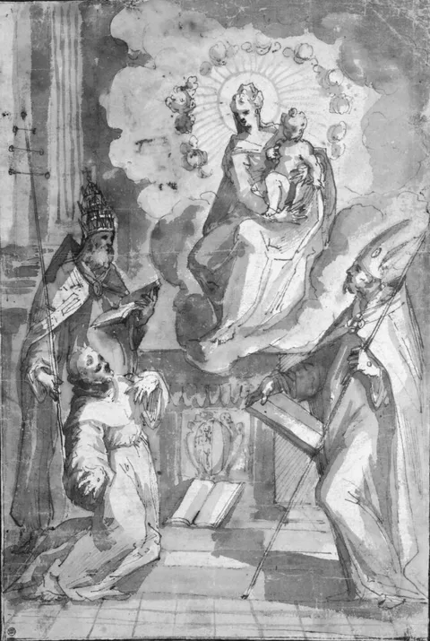 Antonio Viviani, The Madonna in a vision, adored by St. Francis assisted by St. Gregory and St. Augustin