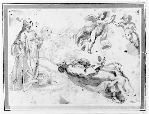 Antonio Viviani, Two kneeling men, two small angels in the sky