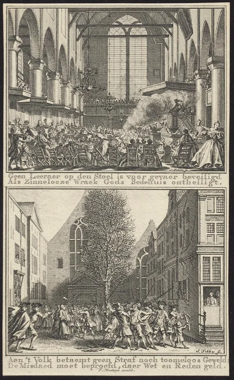 Simon Fokke, Views of disturbance during a church service and popular uprising