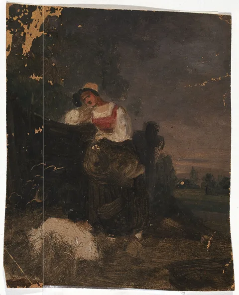 Jozef Geirnaert, Farmer’s Wife Leaning on a Fence (study)
