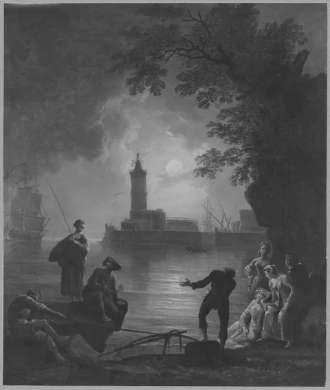 Pierre-Jacques Volaire, Coast with a Lighthouse in Moonlight