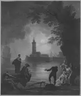 Pierre-Jacques Volaire, Coast with a Lighthouse in Moonlight