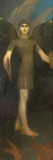 Thomas Millie Dow, An Angel with Cymbals amidst Fire (triptych, left wing)