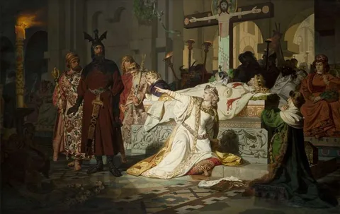 Emil Lauffer, Kriemhild’s Accusation (Kriemhild accuses Gunther and Hager of murdering her husband Siegfried)