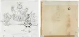 Edward Tennyson Reed, The Stagecoach for Parliamentary Purposes (recto) Study for Cab and Front Left Wheel of Coach and Study for Head of Crowned Figure Seated on Top of Coach (verso)