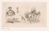 Edouard Hamman, Studieblad met portretten van onbekende mannen en een ridder te paard