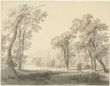 Johann Heinrich Müntz, Landschap met rechts twee figuren