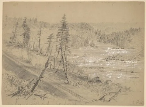 Alfred Waud, Railroad on the Dalles of the St. Louis