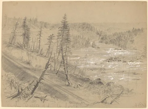 Alfred Waud, Railroad on the Dalles of the St. Louis