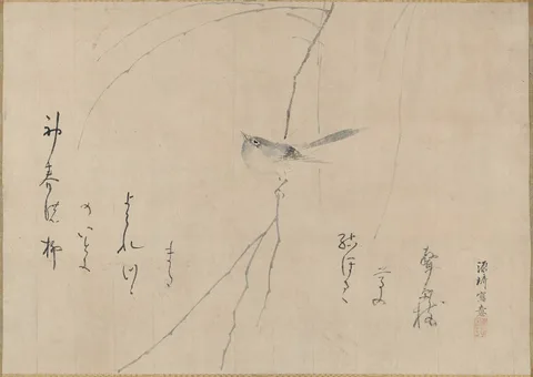 Gen Ki, Willow and Warbler (Yanagi to uguisu) with poem inscribed by Kagawa Kageki (1768-1843)