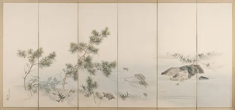 Gen Ki, Cranes [left of a pair of Cranes and Tortoises]
