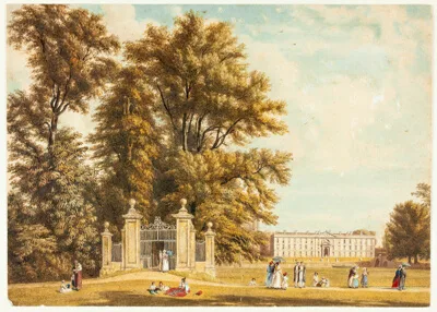 William Westall, Entrance to the Avenue from Clare Hall Piece, Cambridge