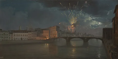 Thomas Patch, A view of the Arno in Florence by night