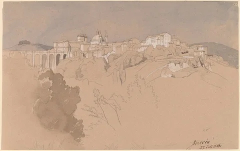 August Christian Geist, Ariccia Seen from across a Valley