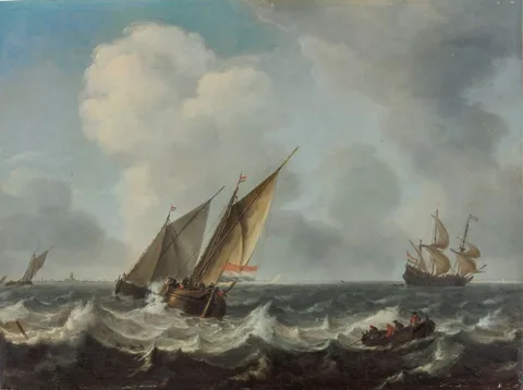 Arnoldus van Anthonissen, Two boats on stormy sea