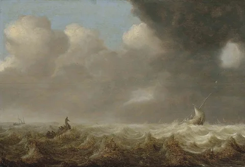 Arnoldus van Anthonissen, Fishing boats in rought seas